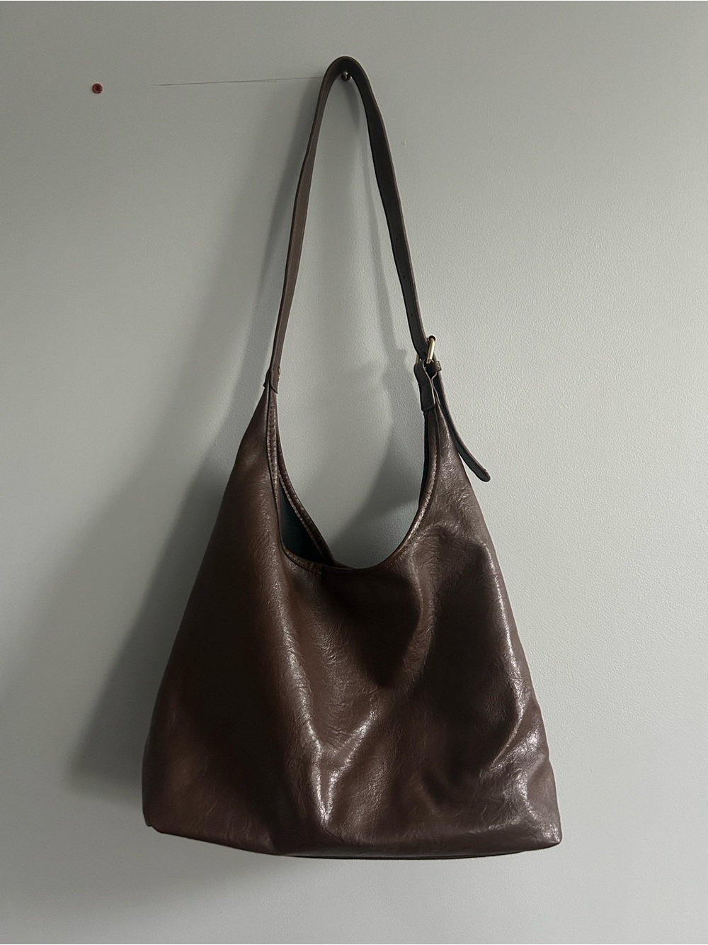 Minimalist Dark Brown Leather Shoulder Hobo Bag